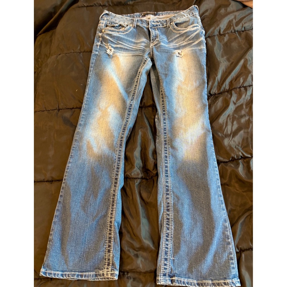 Twentyone Black Rue21 Bootcut Jeans Blue Distressed Sequin Pocket Mens 32x32